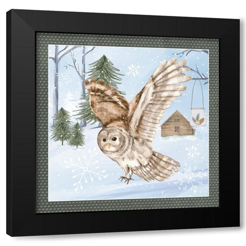 Snow Owl Black Modern Wood Framed Art Print with Double Matting by ND Art