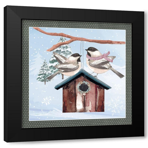 Winter Chickadees Black Modern Wood Framed Art Print by ND Art