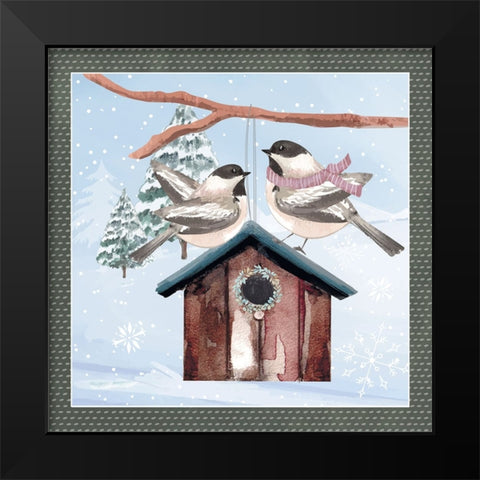 Winter Chickadees Black Modern Wood Framed Art Print by ND Art