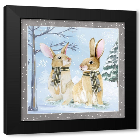 Snow Bunnies Black Modern Wood Framed Art Print by ND Art