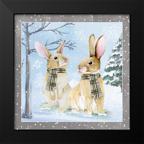 Snow Bunnies Black Modern Wood Framed Art Print by ND Art