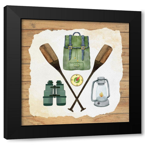 Camp Gear Black Modern Wood Framed Art Print by ND Art