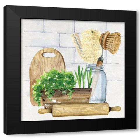 Kitchen Scene II Black Modern Wood Framed Art Print with Double Matting by ND Art