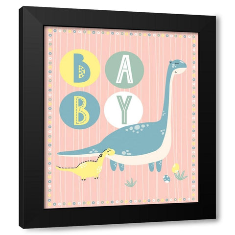 Baby Dino Black Modern Wood Framed Art Print by ND Art
