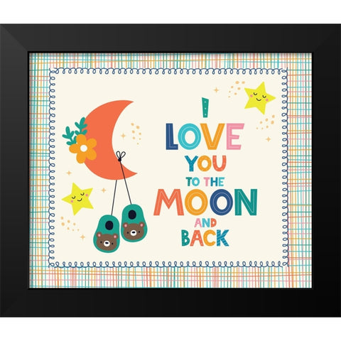 To the Moon and Back Black Modern Wood Framed Art Print by ND Art