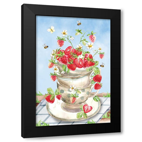 Strawberries Black Modern Wood Framed Art Print by ND Art