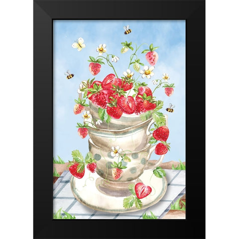 Strawberries Black Modern Wood Framed Art Print by ND Art