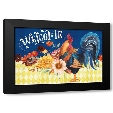 Welcome Rooster Black Modern Wood Framed Art Print with Double Matting by ND Art