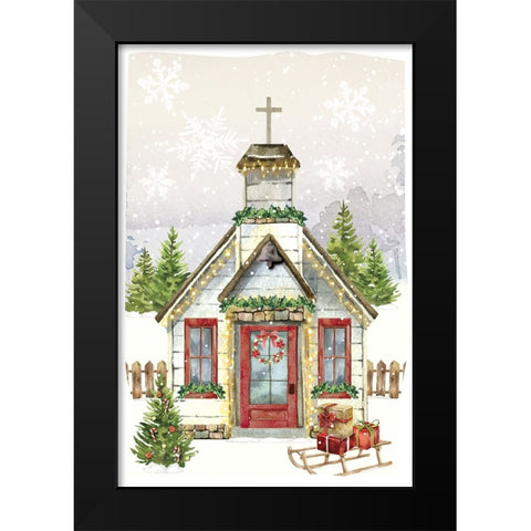 Country Christmas Church Black Modern Wood Framed Art Print by ND Art