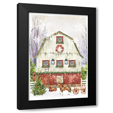 Country Christmas Barn Black Modern Wood Framed Art Print with Double Matting by ND Art