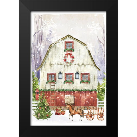 Country Christmas Barn Black Modern Wood Framed Art Print by ND Art