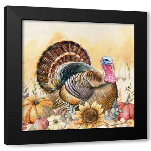 Harvest Turkey Black Modern Wood Framed Art Print by ND Art