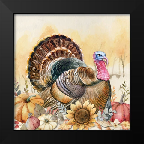Harvest Turkey Black Modern Wood Framed Art Print by ND Art