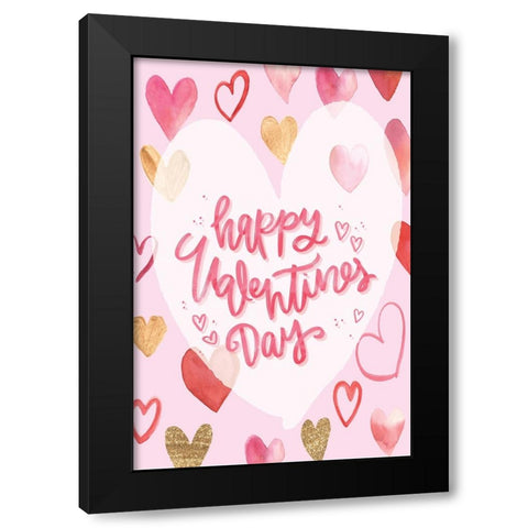 Happy Valentines Day Black Modern Wood Framed Art Print by ND Art