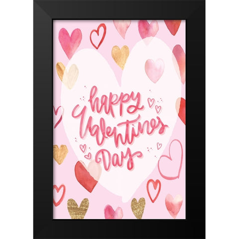 Happy Valentines Day Black Modern Wood Framed Art Print by ND Art