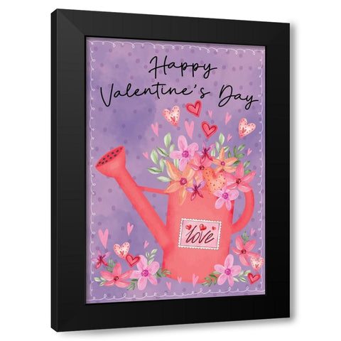 Happy Valentines Day Black Modern Wood Framed Art Print with Double Matting by ND Art