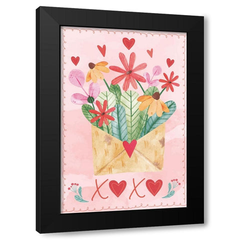 Valentine Bouquet Black Modern Wood Framed Art Print by ND Art
