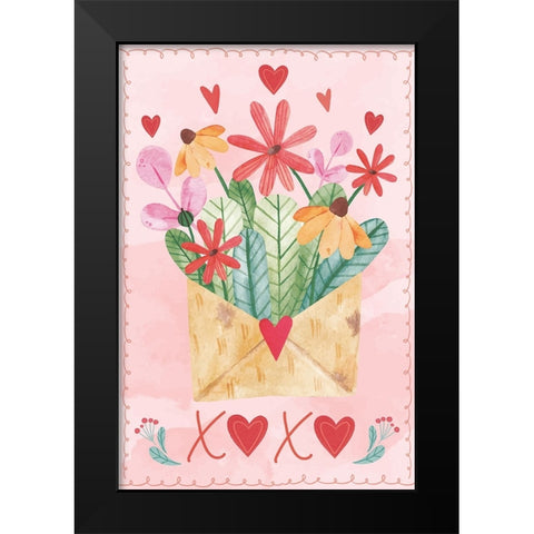 Valentine Bouquet Black Modern Wood Framed Art Print by ND Art