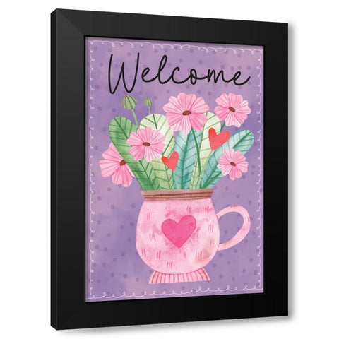 Welcome Flowers Black Modern Wood Framed Art Print with Double Matting by ND Art
