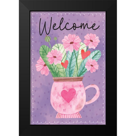 Welcome Flowers Black Modern Wood Framed Art Print by ND Art