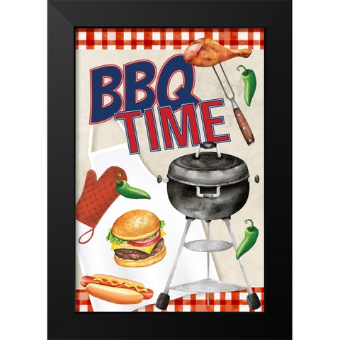 BBQ Time Black Modern Wood Framed Art Print by ND Art