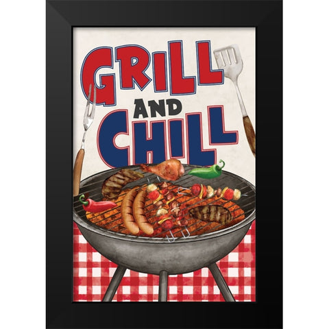 Grill and Chill Black Modern Wood Framed Art Print by ND Art