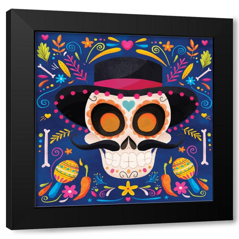 Day of the Dead II Black Modern Wood Framed Art Print with Double Matting by ND Art
