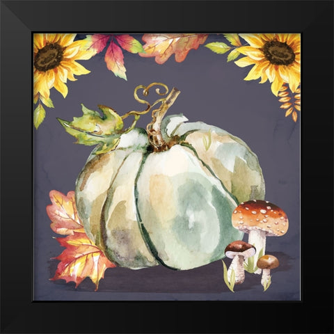 Mushrooms and Pumpkin Black Modern Wood Framed Art Print by ND Art