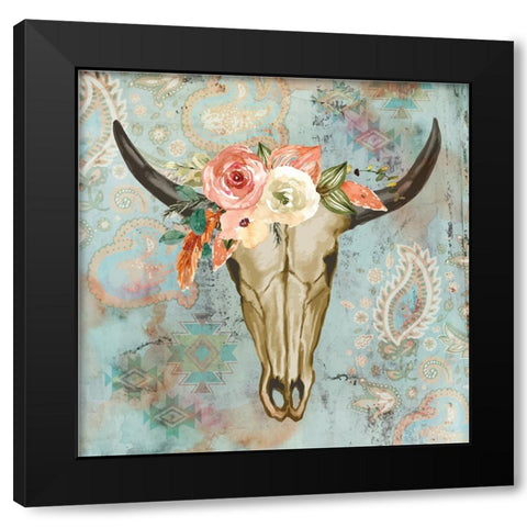 Western Skull Black Modern Wood Framed Art Print with Double Matting by ND Art