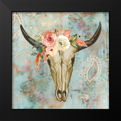 Western Skull Black Modern Wood Framed Art Print by ND Art