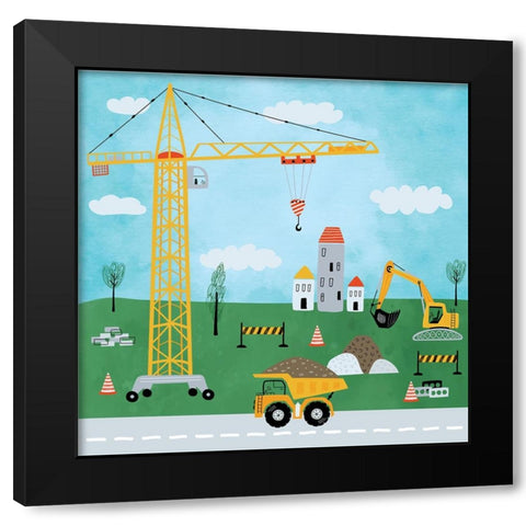 Construction Zone II Black Modern Wood Framed Art Print with Double Matting by ND Art