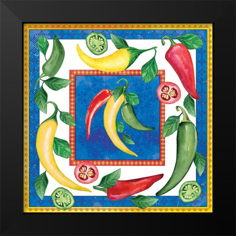 Chili Peppers Black Modern Wood Framed Art Print by ND Art