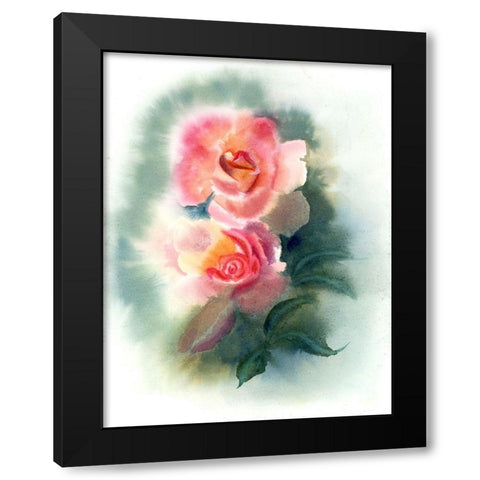 Peach Rose Black Modern Wood Framed Art Print with Double Matting by Shefranov, Olga