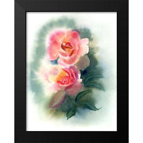 Peach Rose Black Modern Wood Framed Art Print by Shefranov, Olga