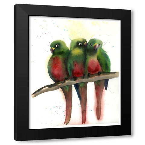 Green Parrots Black Modern Wood Framed Art Print by Shefranov, Olga