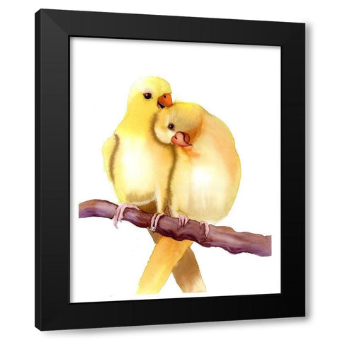 Yellow Parakeets Black Modern Wood Framed Art Print by Shefranov, Olga