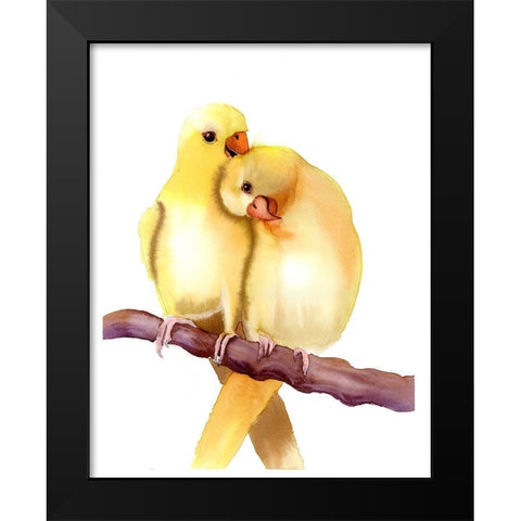 Yellow Parakeets Black Modern Wood Framed Art Print by Shefranov, Olga