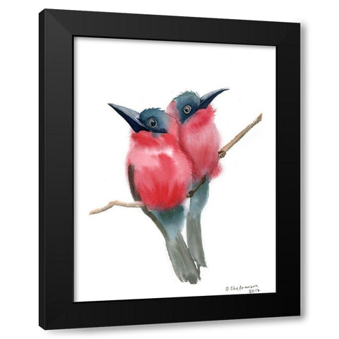 Red Bird Buddies Black Modern Wood Framed Art Print by Shefranov, Olga