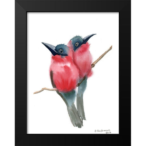 Red Bird Buddies Black Modern Wood Framed Art Print by Shefranov, Olga