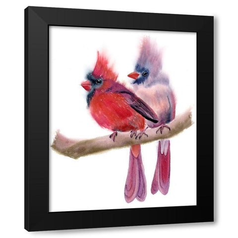 Cardinal Couple Black Modern Wood Framed Art Print with Double Matting by Shefranov, Olga