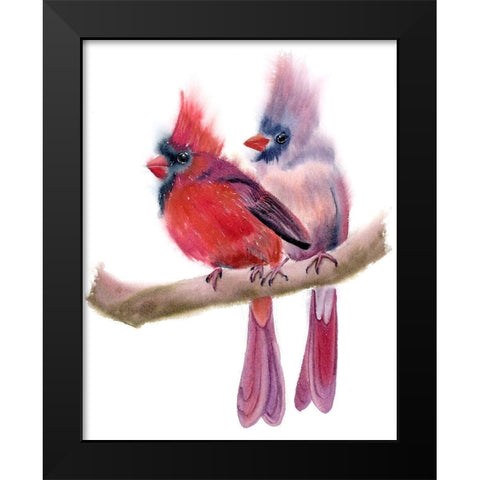 Cardinal Couple Black Modern Wood Framed Art Print by Shefranov, Olga