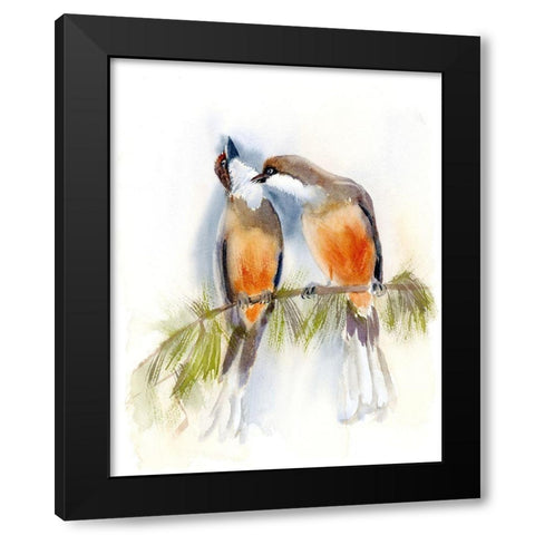 Birds on a Branch Black Modern Wood Framed Art Print by Shefranov, Olga