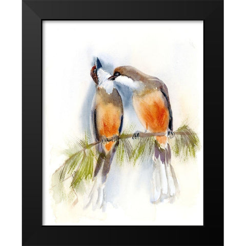 Birds on a Branch Black Modern Wood Framed Art Print by Shefranov, Olga