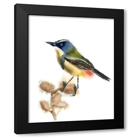Green Bird Black Modern Wood Framed Art Print by Shefranov, Olga