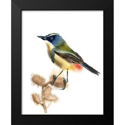 Green Bird Black Modern Wood Framed Art Print by Shefranov, Olga