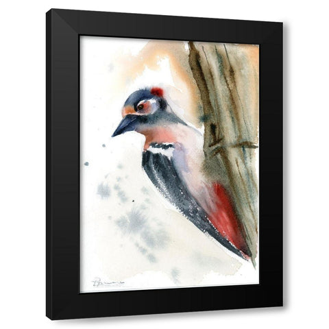 Woodpecker Black Modern Wood Framed Art Print with Double Matting by Shefranov, Olga