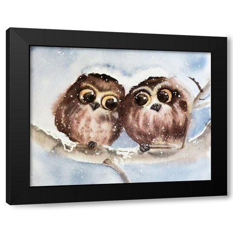 Owls Black Modern Wood Framed Art Print by Shefranov, Olga