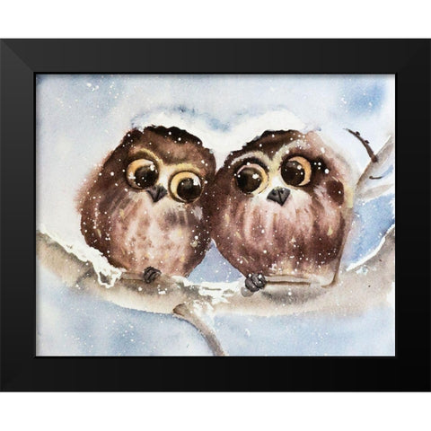 Owls Black Modern Wood Framed Art Print by Shefranov, Olga