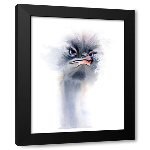 Ostrich Black Modern Wood Framed Art Print with Double Matting by Shefranov, Olga
