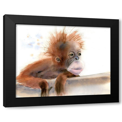 Baby Monkey Black Modern Wood Framed Art Print with Double Matting by Shefranov, Olga